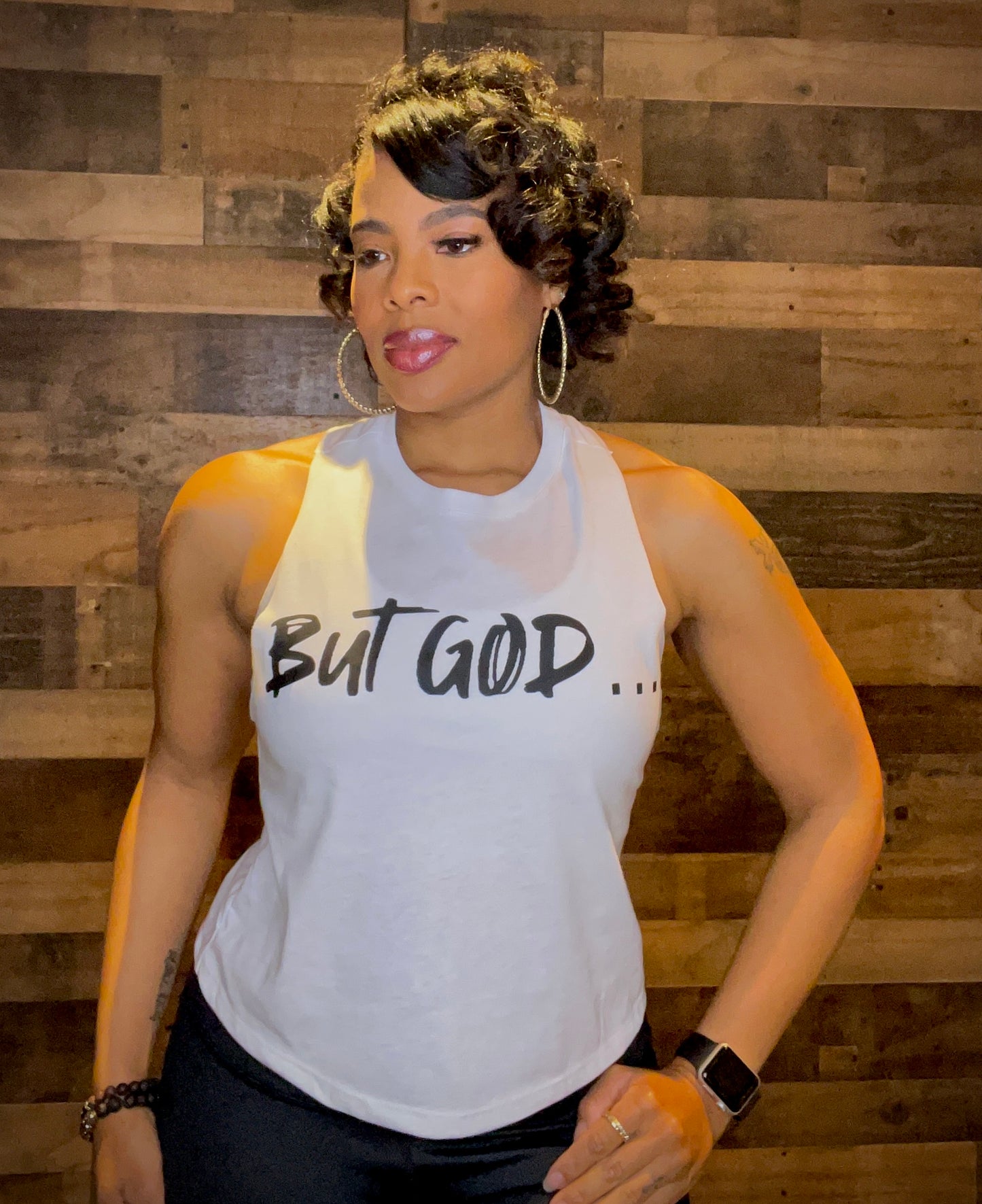 BUT GOD... Crop top white - Pre-shrunk Relaxed, cropped fit, Racerback and Raw edge armholes